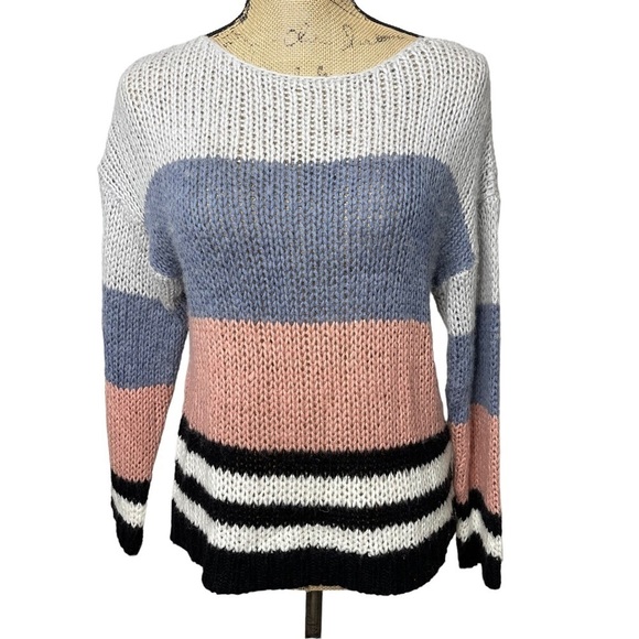 LUCKY Brand Bold Stripe Sweater Loose Knit Wool Blend - Picture 2 of 14